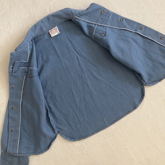 {VTG} Billy the Kid | Permanent Press Retro Snap Button Front Western Shirt Blue - Picture 12 of 16